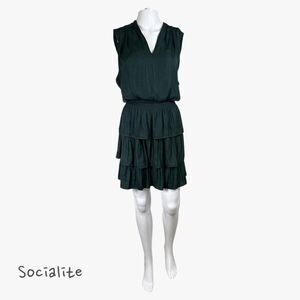 Nordstrom Socialite Women's Tiered Ruffle Mini Dress in Forest Green Sz XL Glam